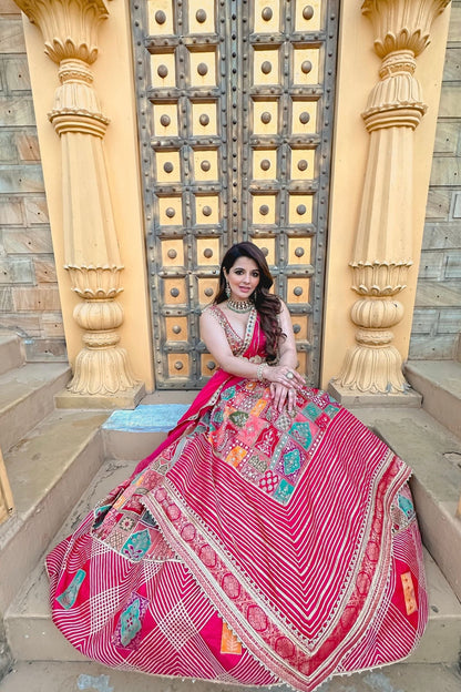 Women's Coral Jamawar Banarasi Lehenga Set