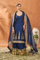 Navy Raw Silk Embroidered Gota Border Kurta Set