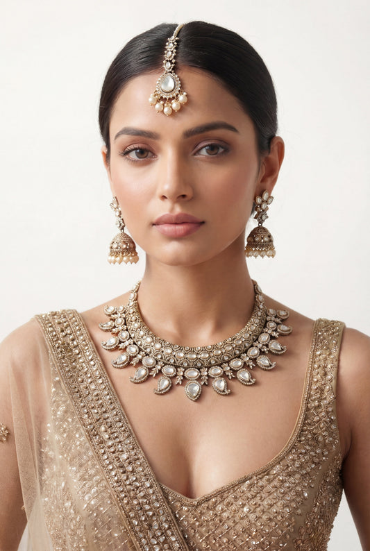 Nimrat Two Tone Finish Polki Necklace Set