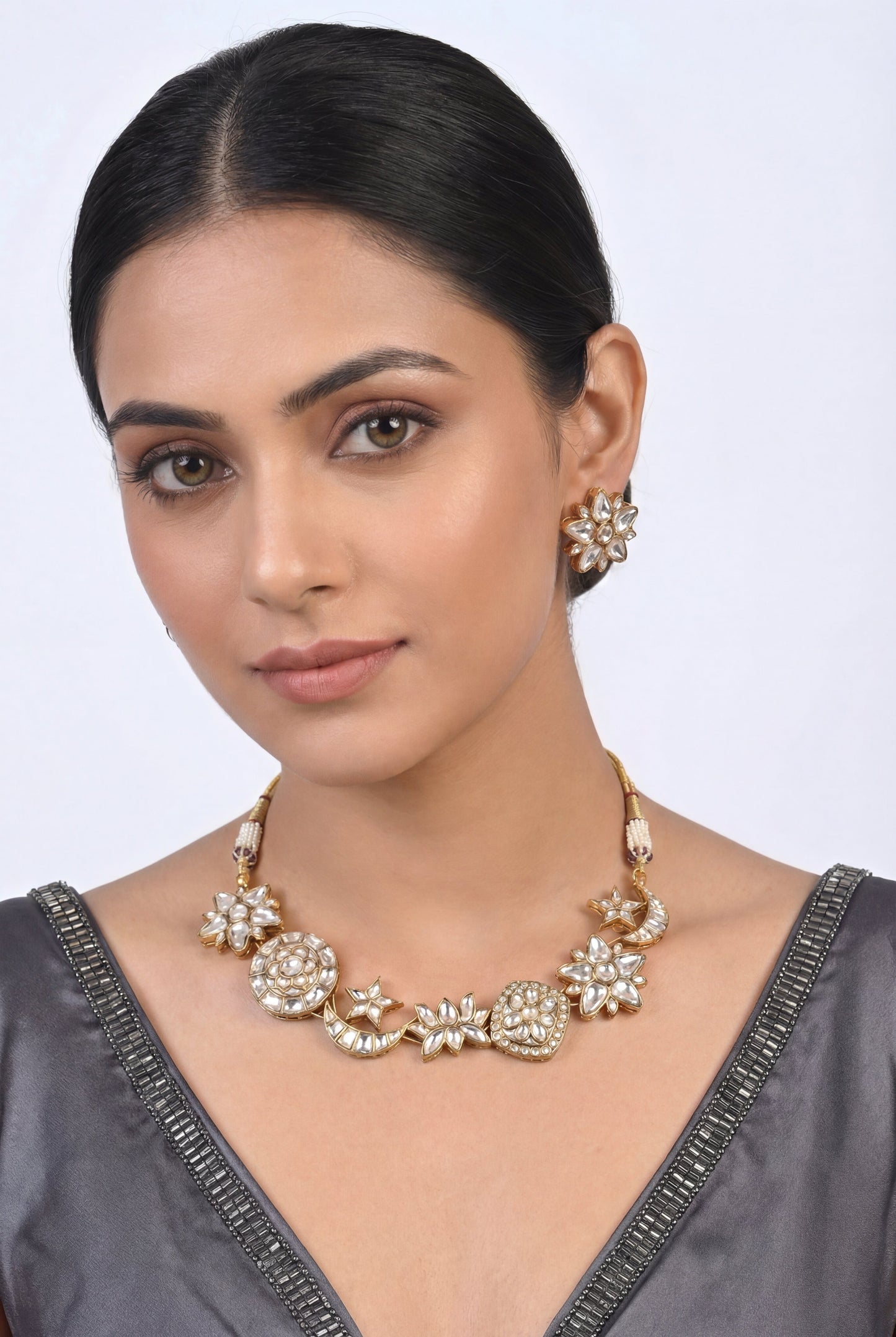 Riya Gold Finish Kundan Necklace Set