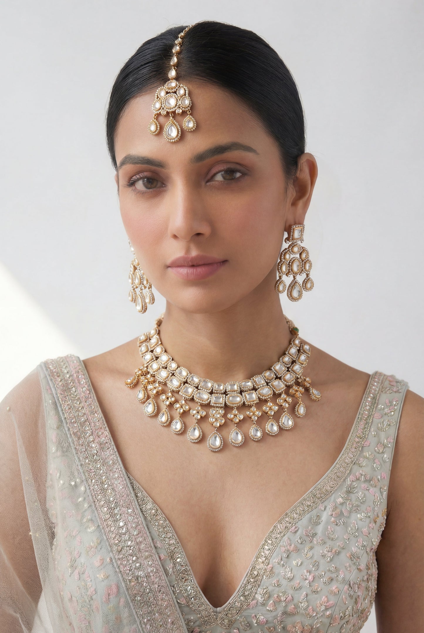 Hasrah Two Tone Finish Polki Necklace Set