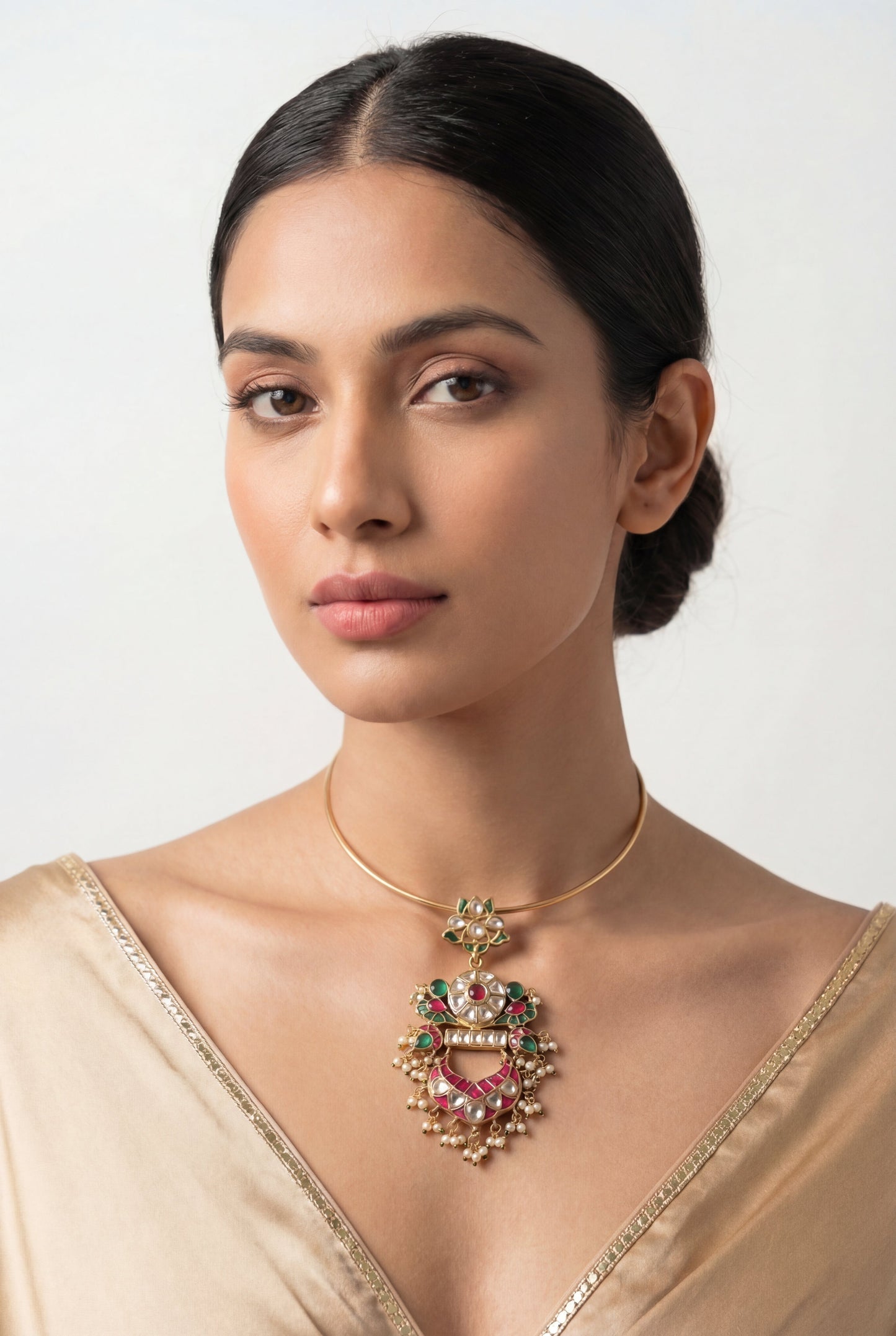 Ahilyaa Pink Green Kundan Necklace Set