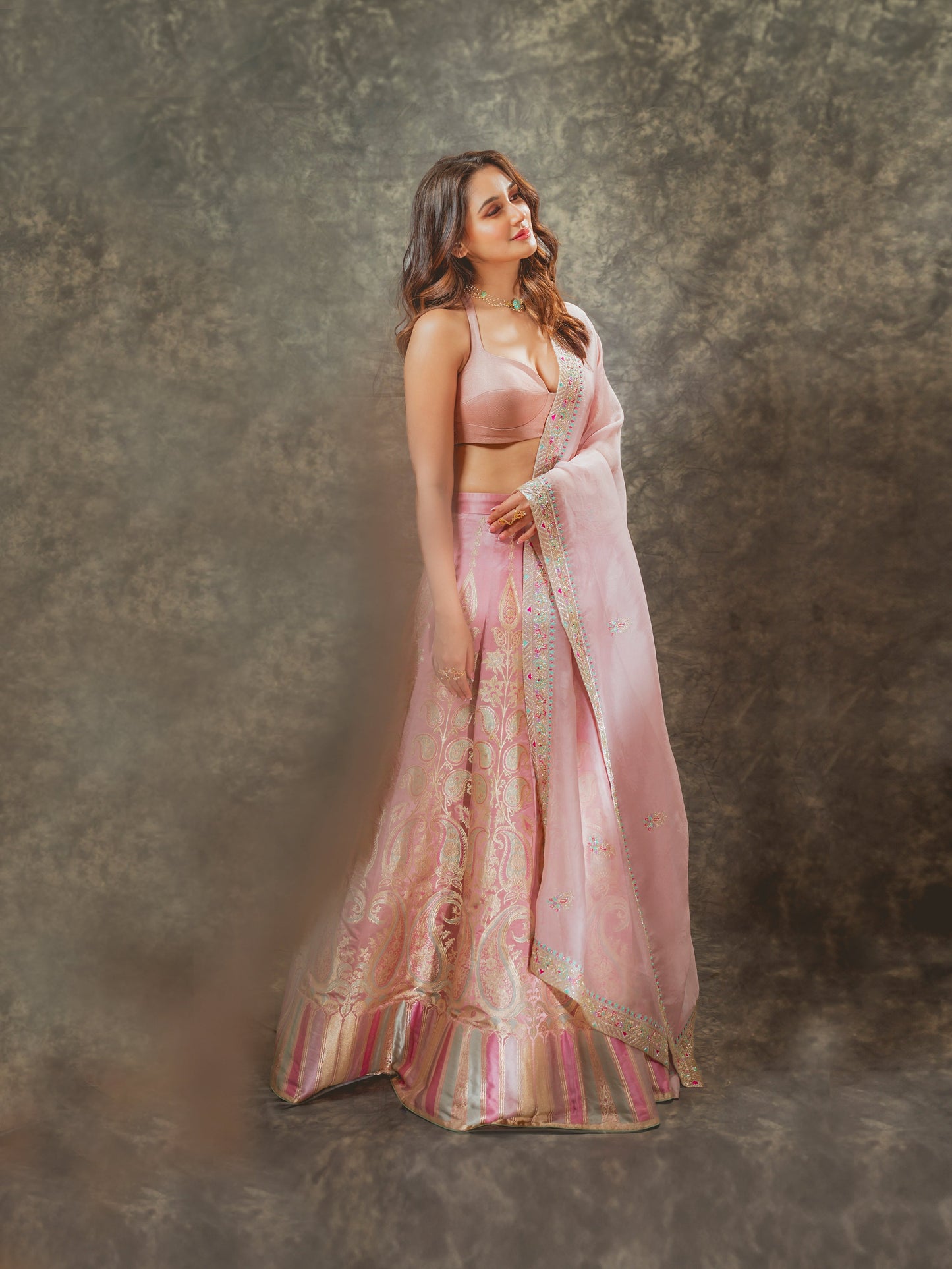 Handwoven Blush Pink Silk Lehenga