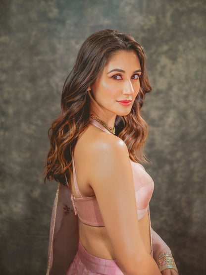 Handwoven Blush Pink Silk Lehenga