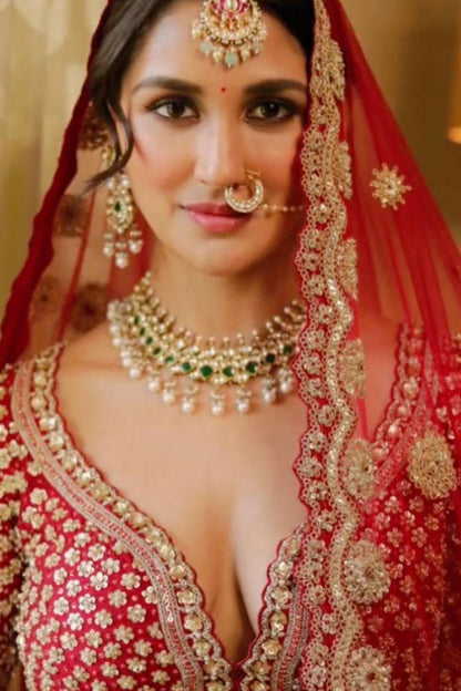 Nikita Dutta in Red Raw Silk Lehenga Set