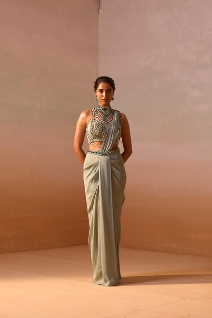 JADE GREEN DRAPED SAREE