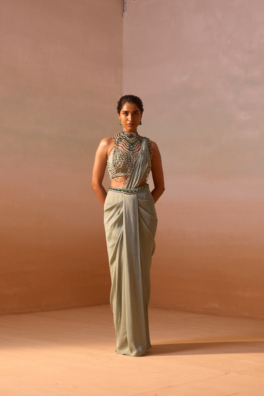 JADE GREEN DRAPED SAREE
