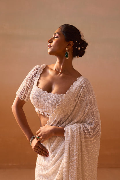 OFF WHITE SAREE SET