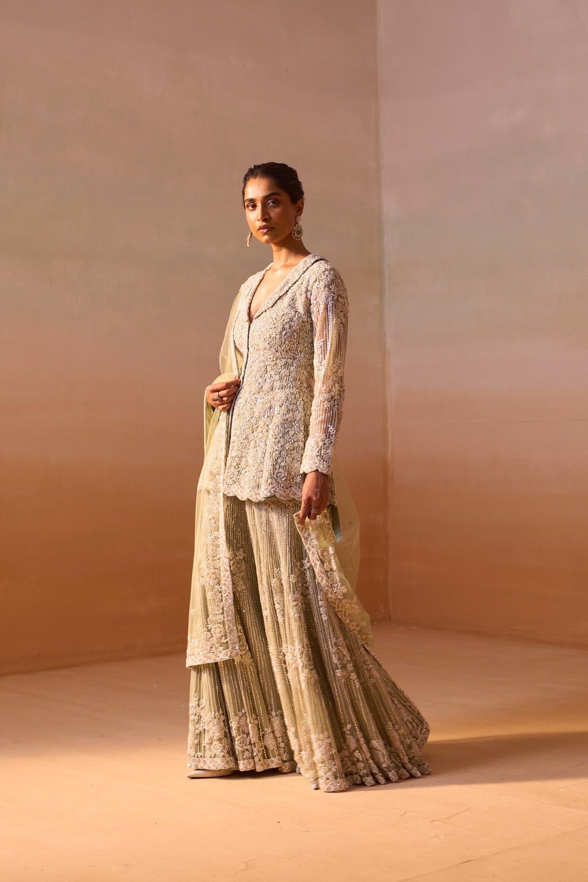 Gauahar Khan In CARDAMOM COLOUR HEAVY SHARARA SET