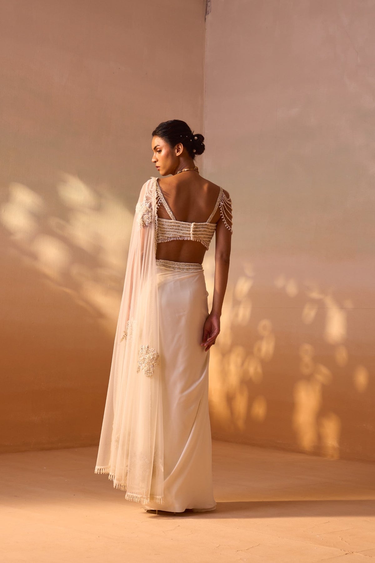 IVORY PEARL WORKED DRAPED SAREE