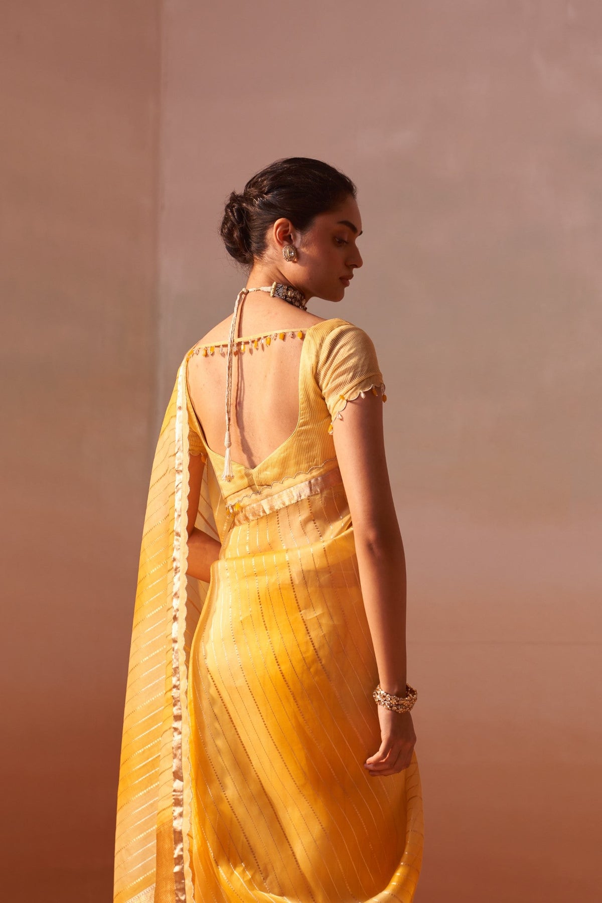 YELLOW ORGANZA SAREE