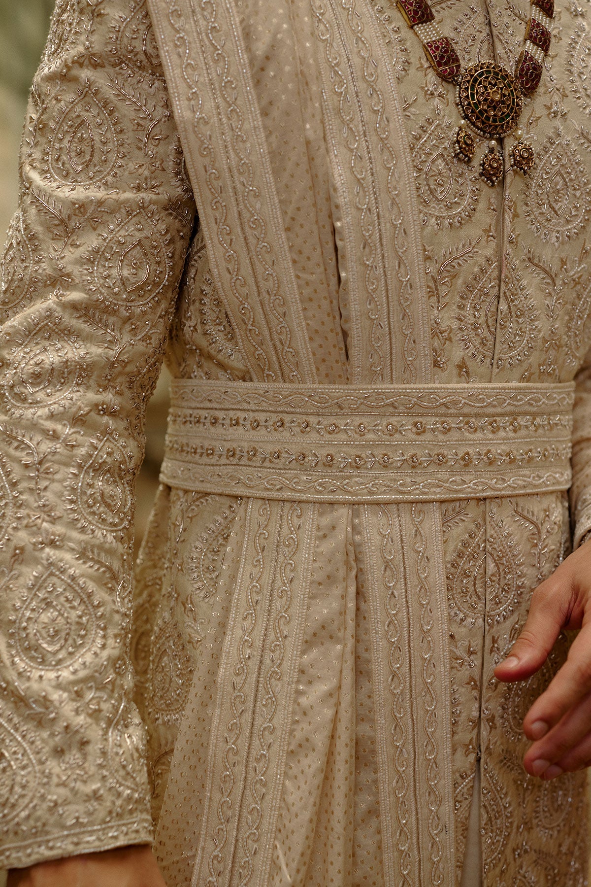 Light Beige Raw Silk Sherwani Set