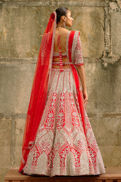 Silver Work Red Lehenga Set