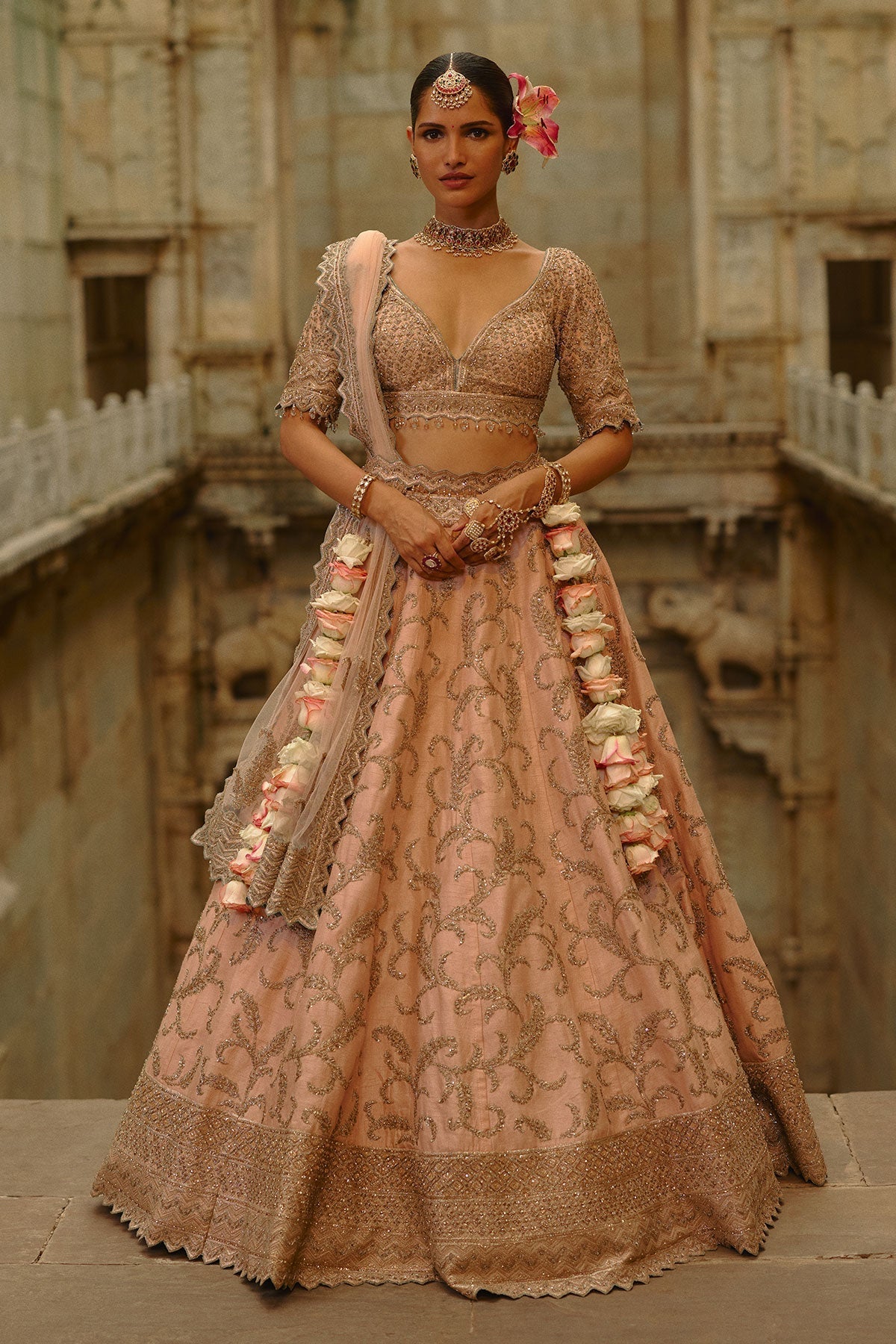 Amna Sharif In Peach Raw Silk Lehenga Set