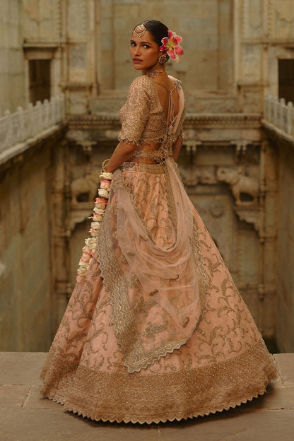 Amna Sharif In Peach Raw Silk Lehenga Set