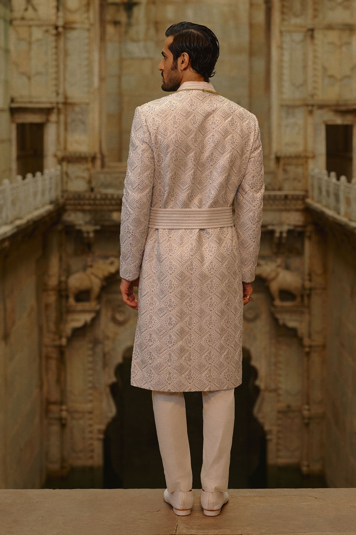 Grey Silver Embroidered Sherwani Set