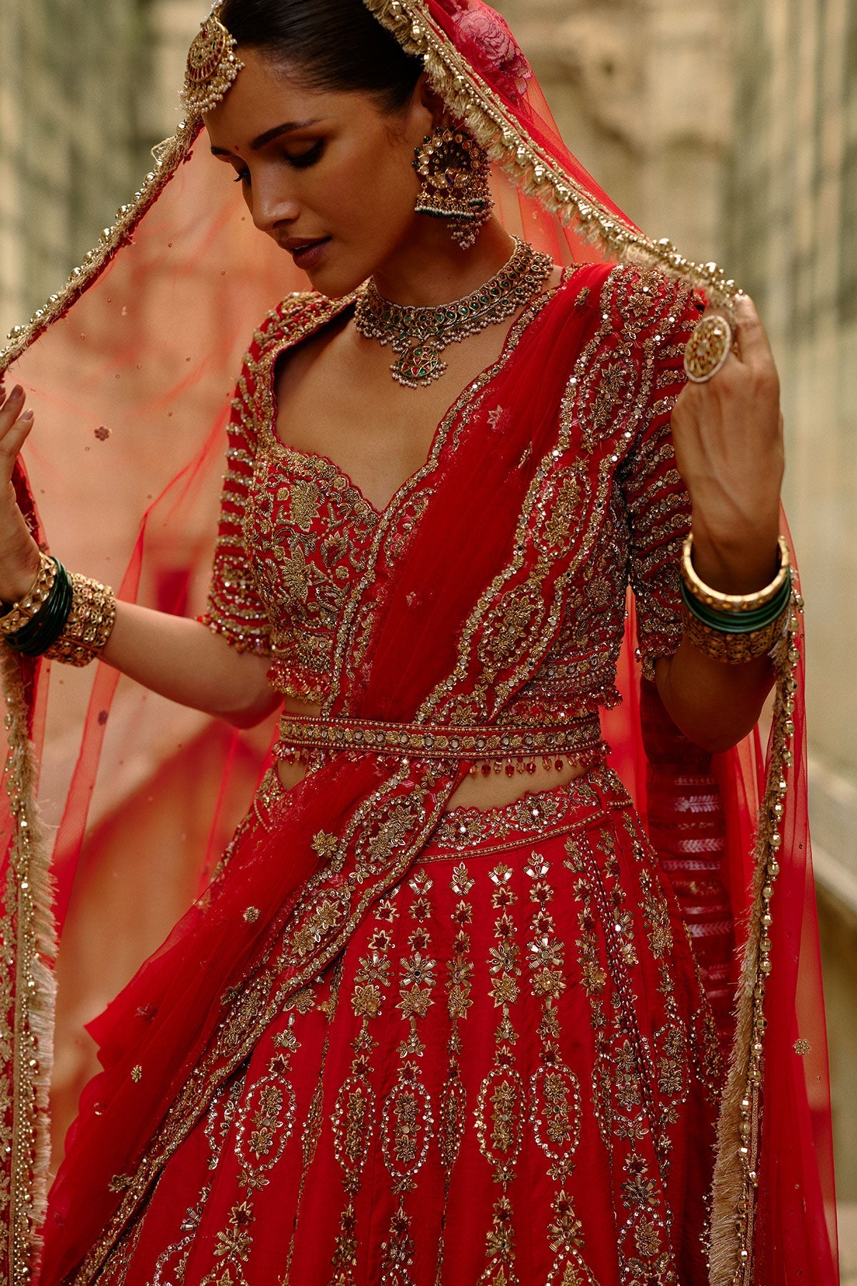 Red Satin Silk Lehenga Set