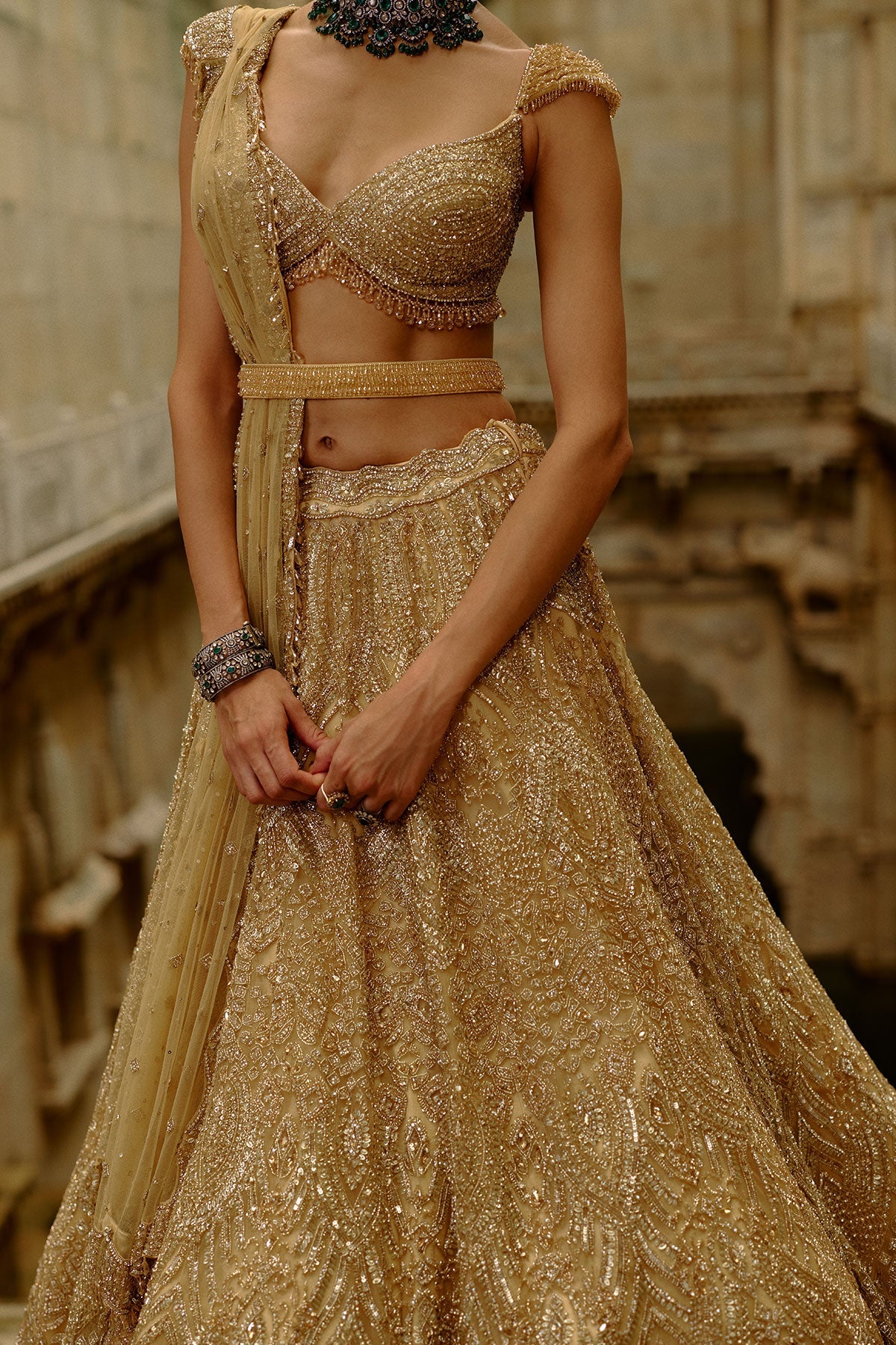 Gold Net Lehenga Set