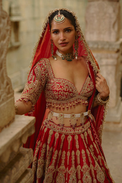 Red Lehenga With Dori Work