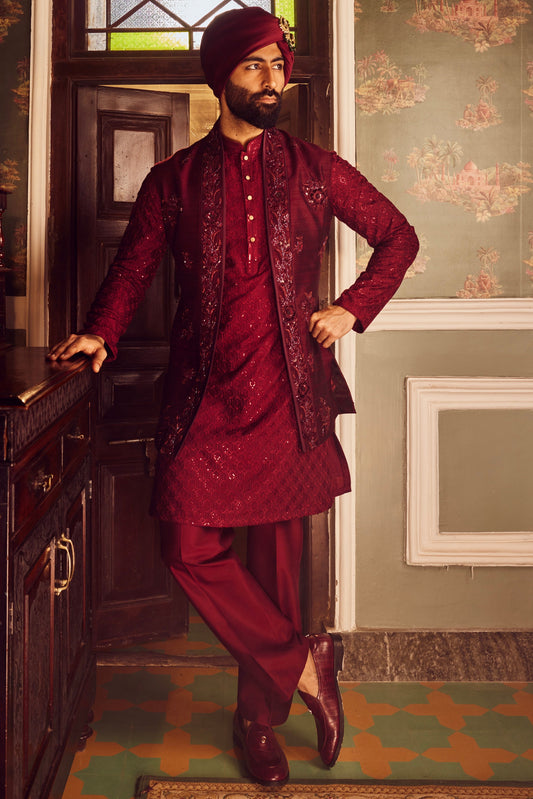 Order Ruby Chanderi Embroidered Open Kurta Bundi Set