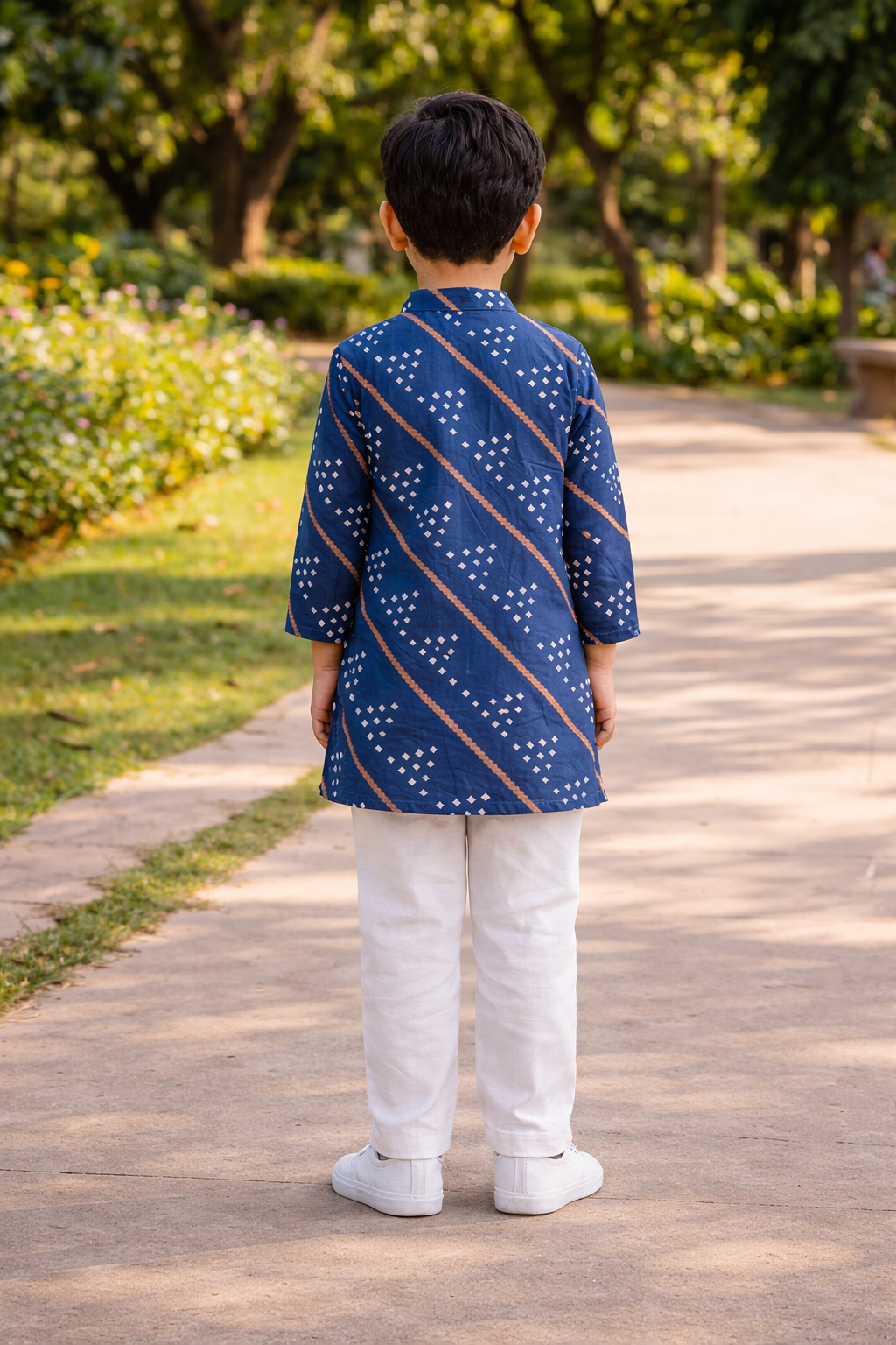 Blue Bandhej Printed Cotton Kurta with Pajama