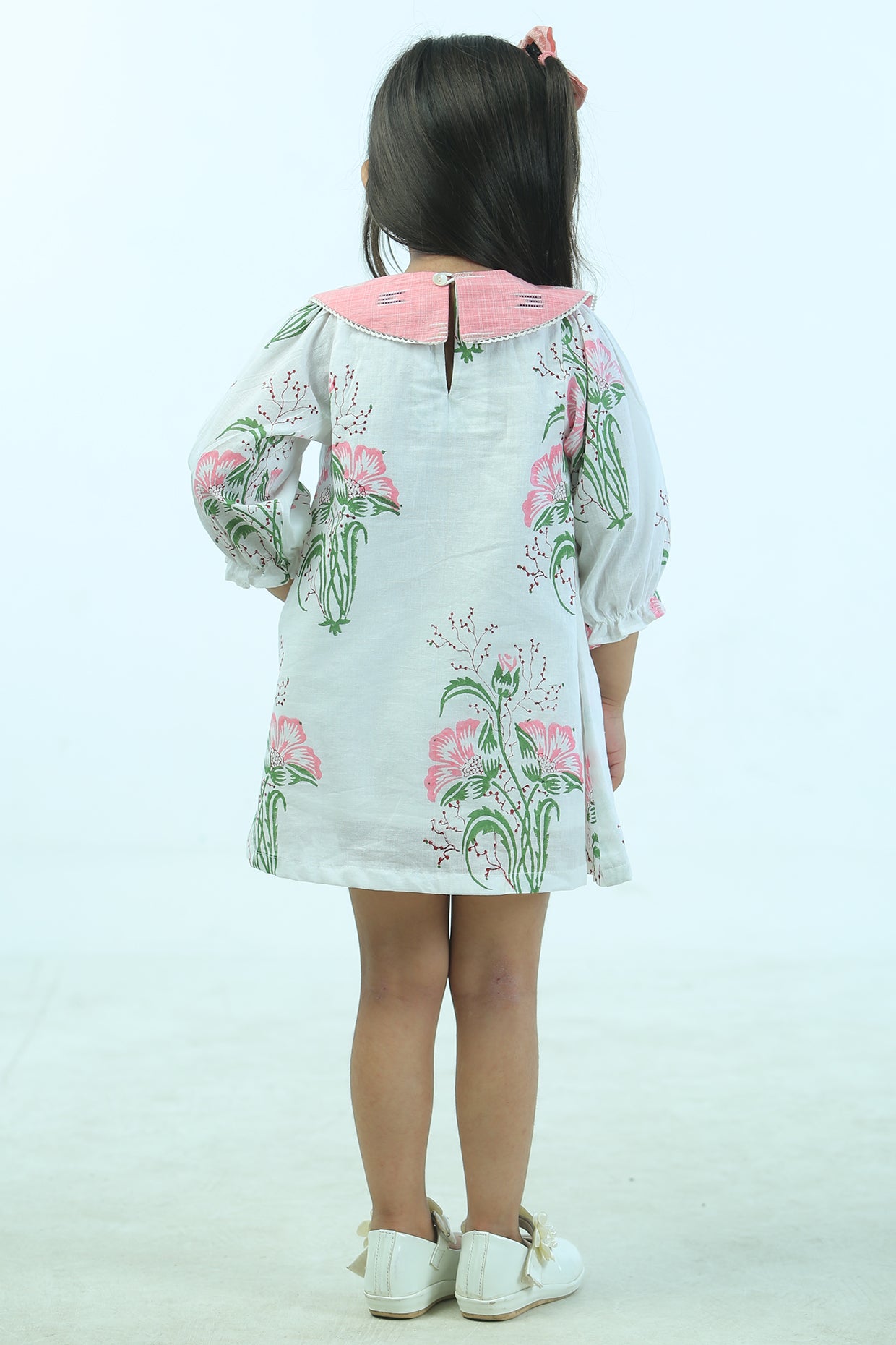 Off-White Cambric Cotton FLoral Dress For Girls by Pankhuri by Priyanka - Kids at Pernia's Pop Up Shop