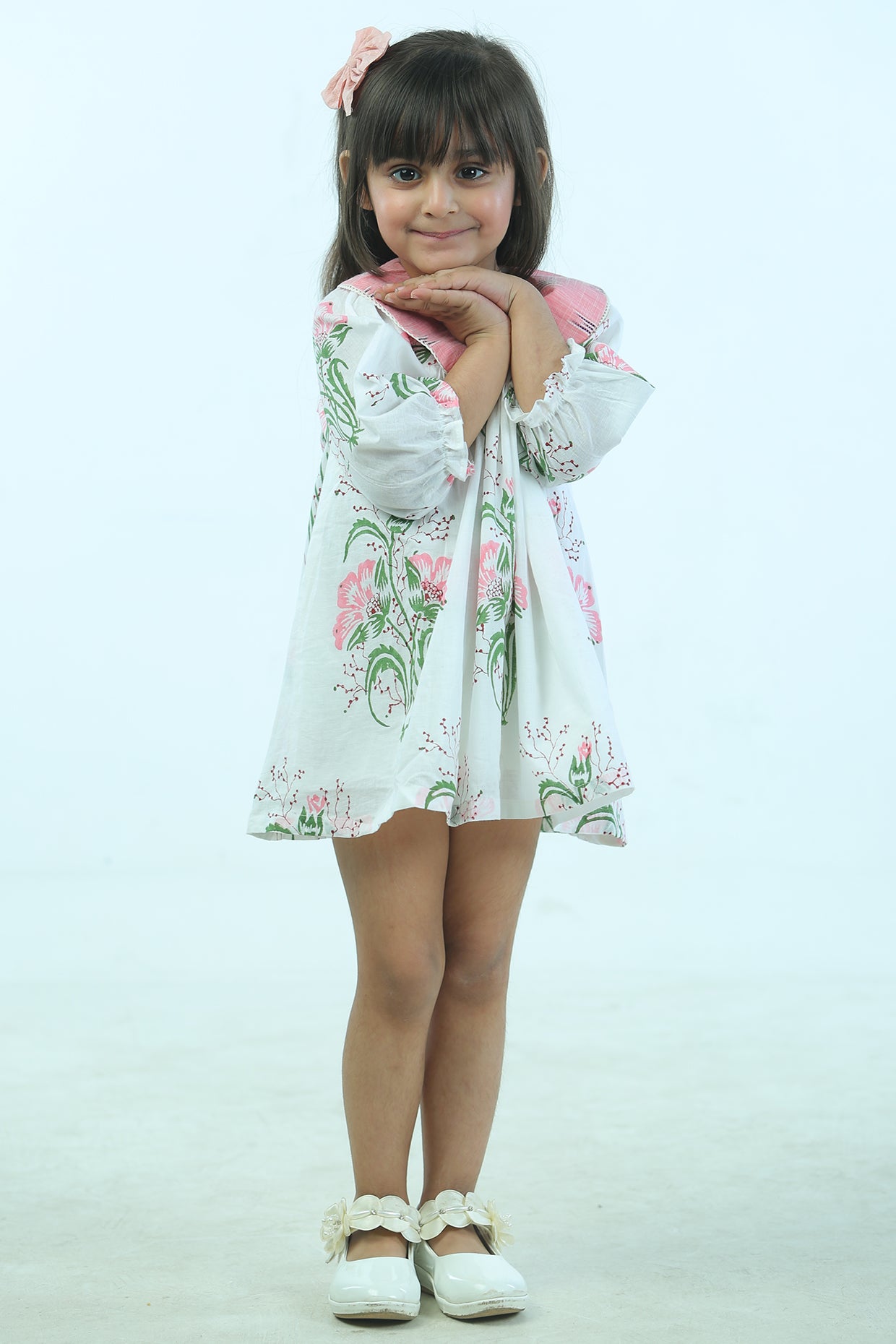 Off-White Cambric Cotton FLoral Dress For Girls by Pankhuri by Priyanka - Kids at Pernia's Pop Up Shop