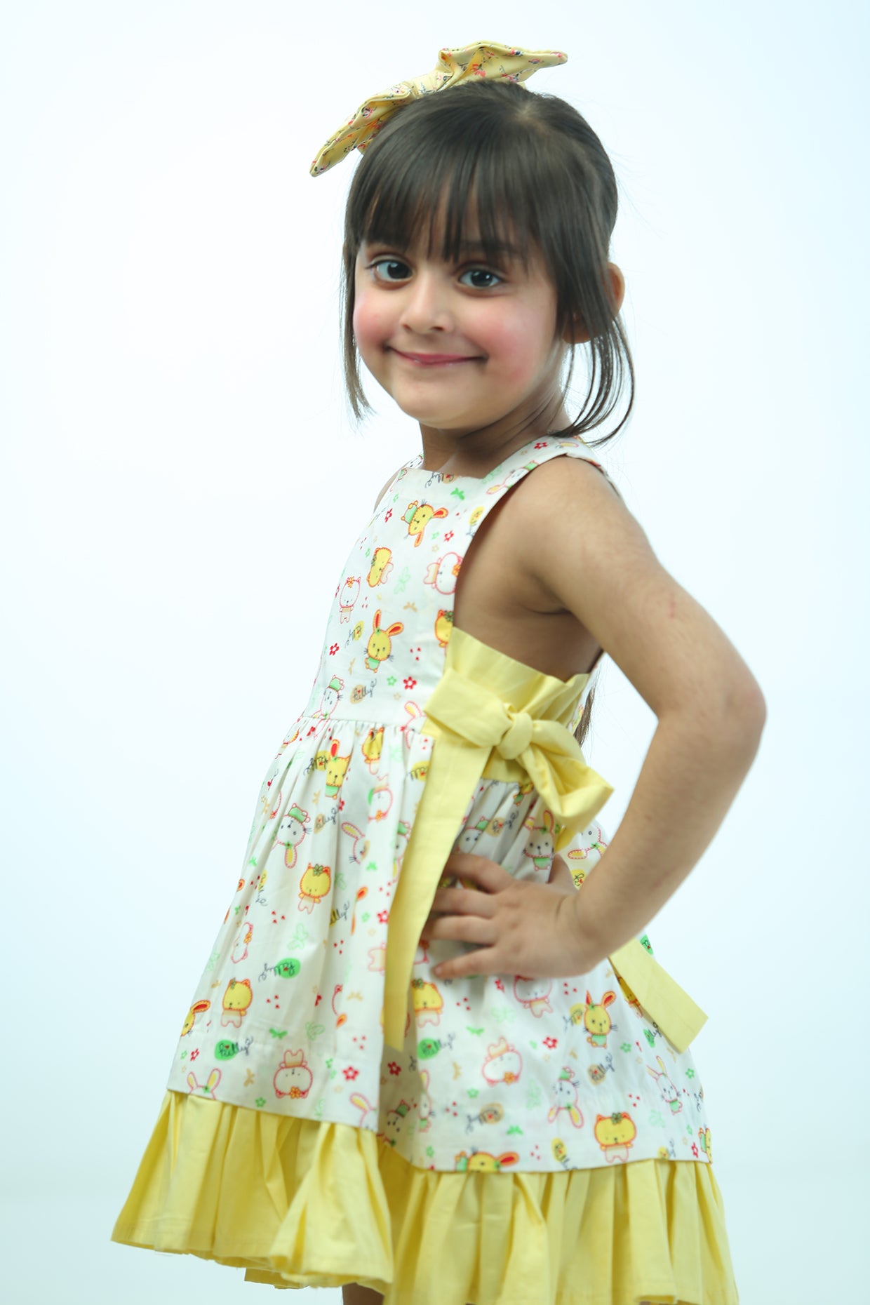Yellow & White Poplin Cotton Printed Dress For Girls by Pankhuri by Priyanka - Kids at Pernia's Pop Up Shop
