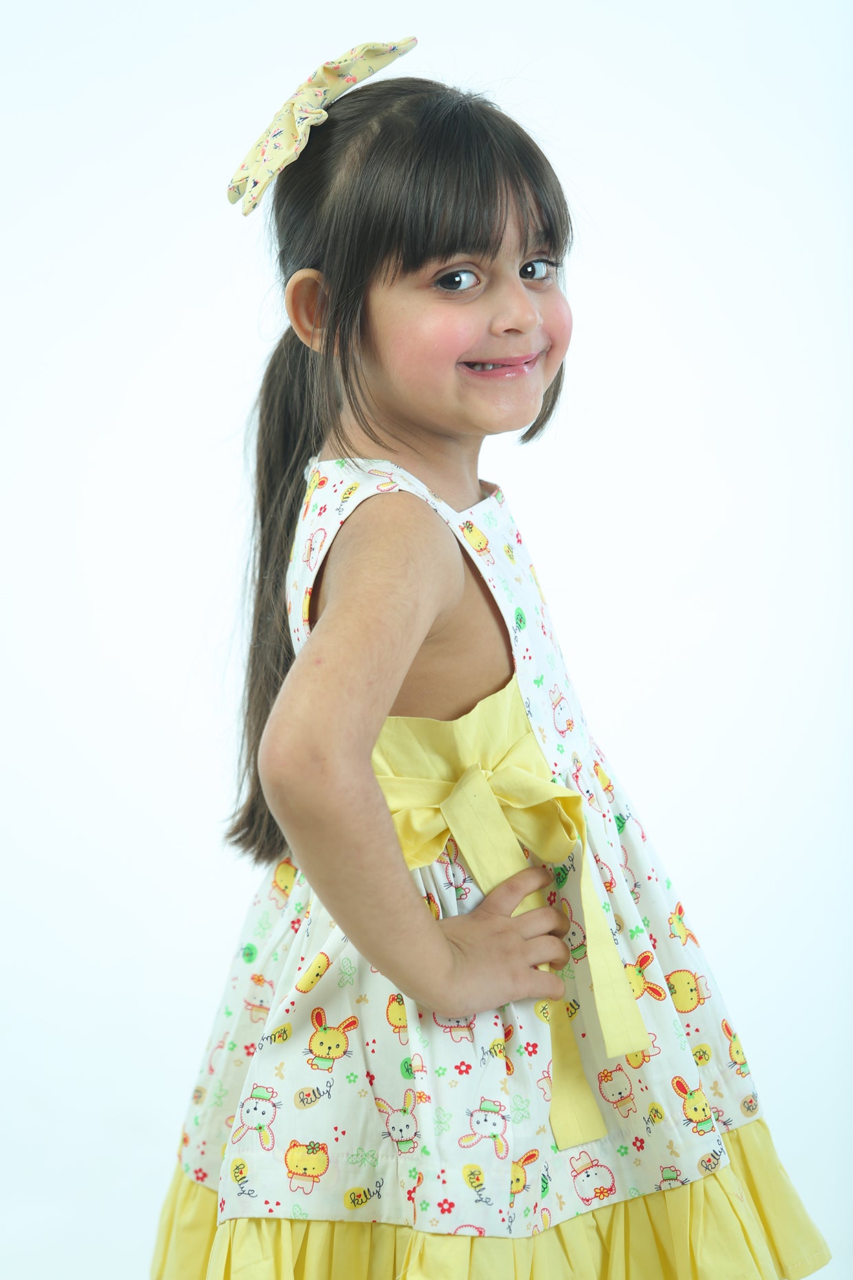 Yellow & White Poplin Cotton Printed Dress For Girls by Pankhuri by Priyanka - Kids at Pernia's Pop Up Shop