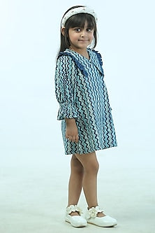 Indigo blue Cambric Cotton Ruffled Dress For Girls by Pankhuri by Priyanka - Kids at Pernia's Pop Up Shop
