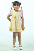 Lemon Yellow & White Cambric Cotton Striped Dress For Girls by Pankhuri by Priyanka - Kids at Pernia's Pop Up Shop