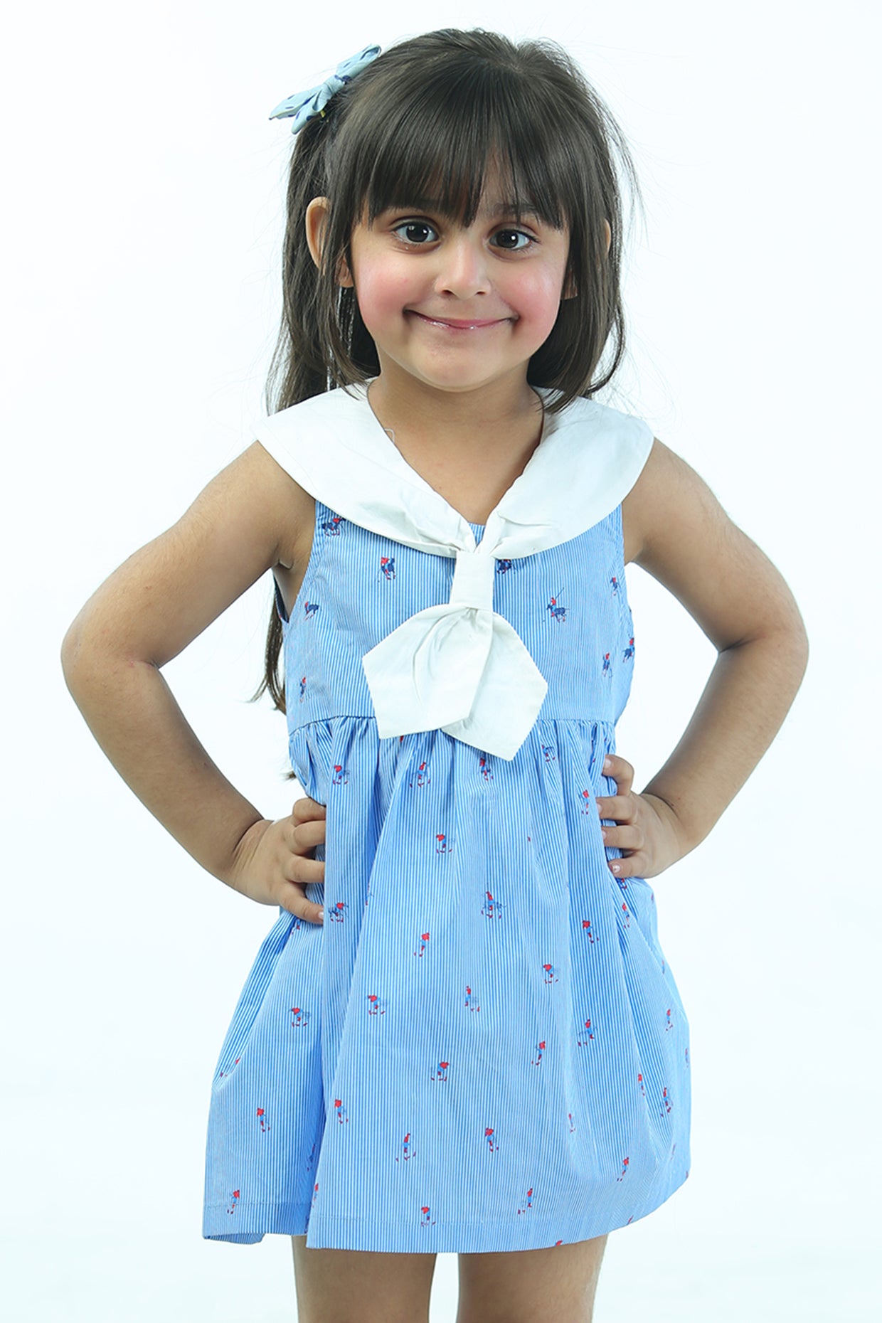 Blue Cambric Cotton Striped Dress For Girls by Pankhuri by Priyanka - Kids at Pernia's Pop Up Shop