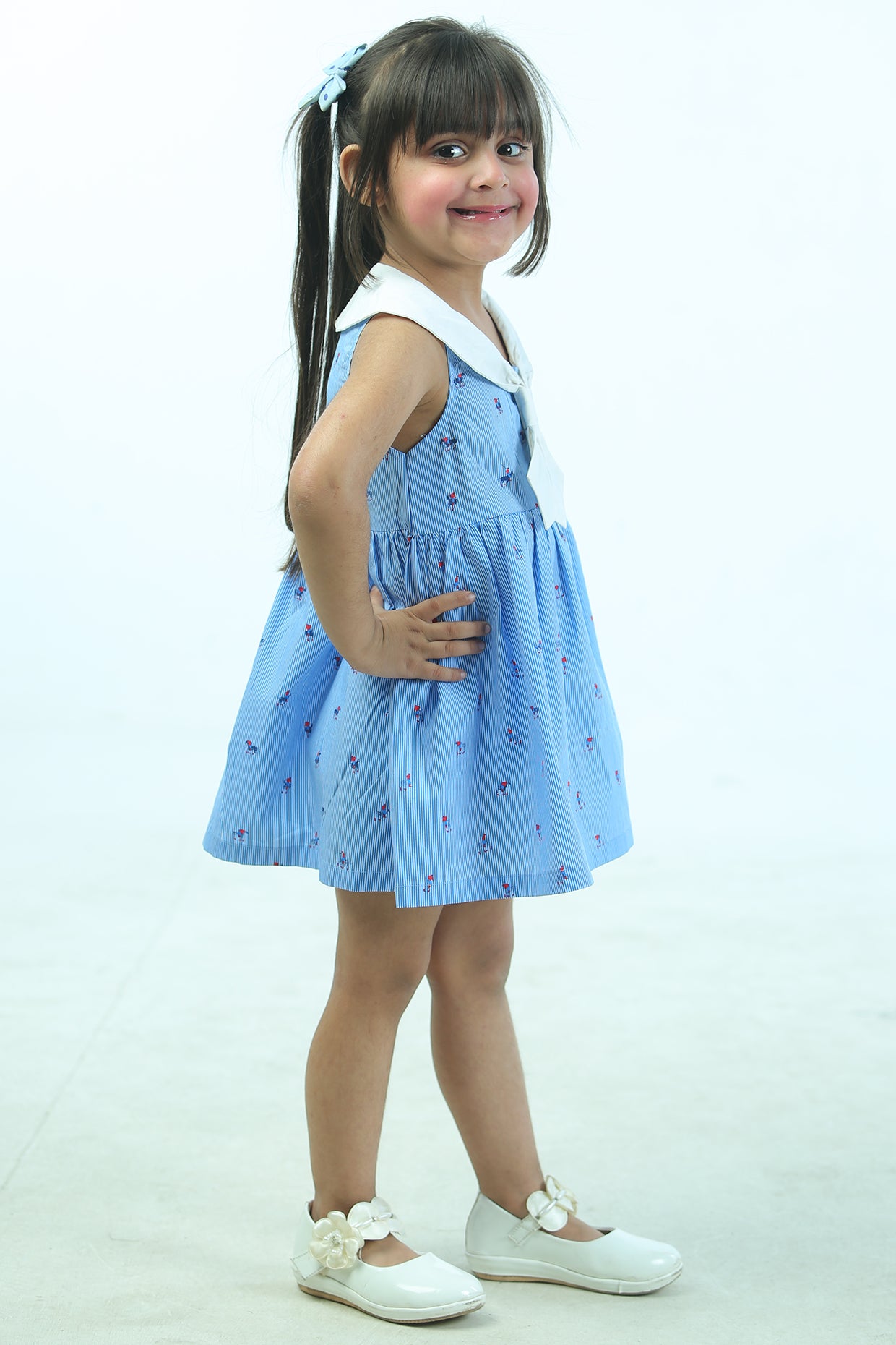Blue Cambric Cotton Striped Dress For Girls by Pankhuri by Priyanka - Kids at Pernia's Pop Up Shop