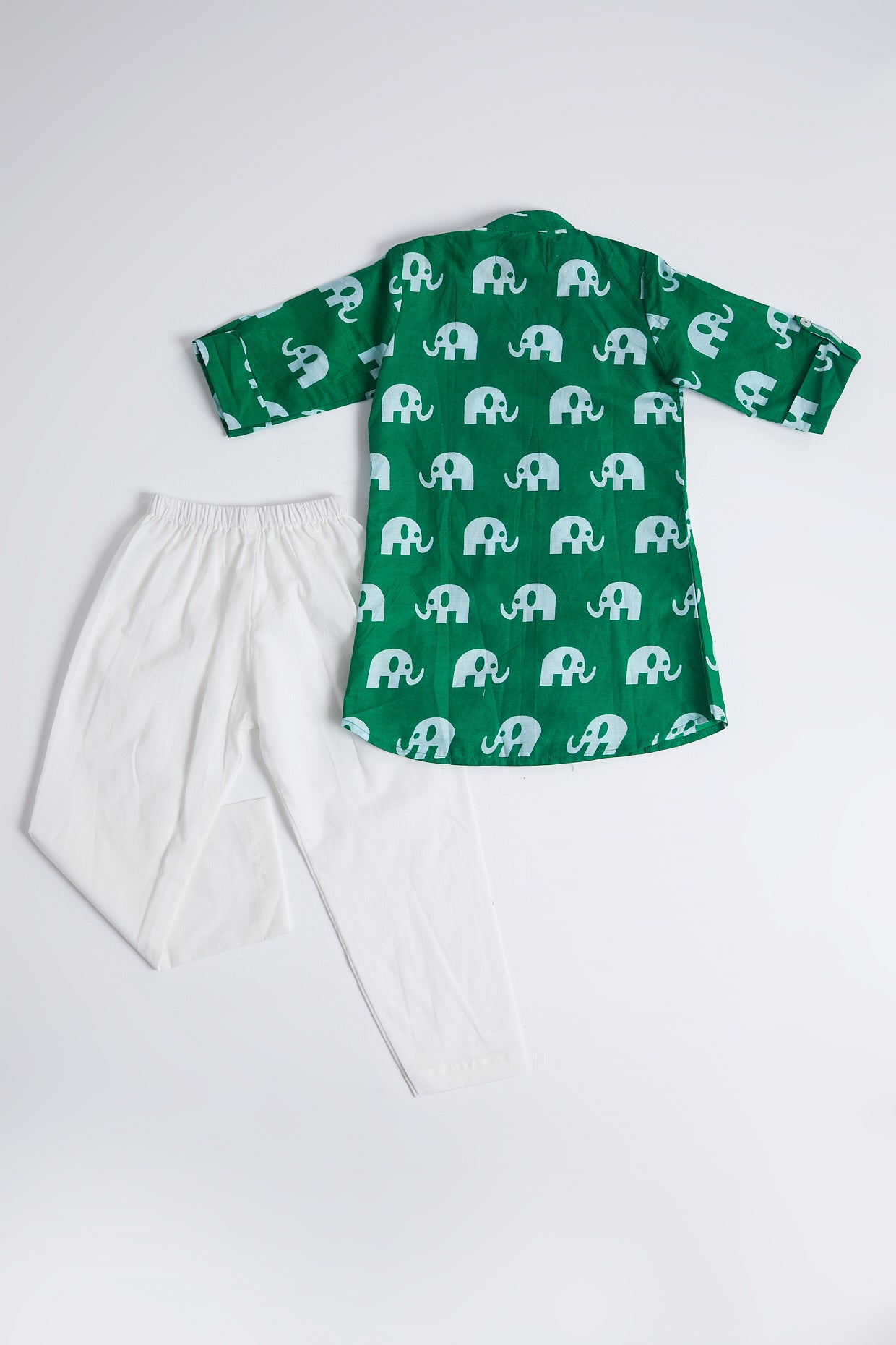Green Elephant Printed Kurta Set For Boys by Pankhuri by Priyanka - Kids at Pernia's Pop Up Shop