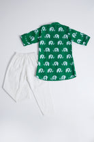 Green Elephant Printed Kurta Set For Boys by Pankhuri by Priyanka - Kids at Pernia's Pop Up Shop