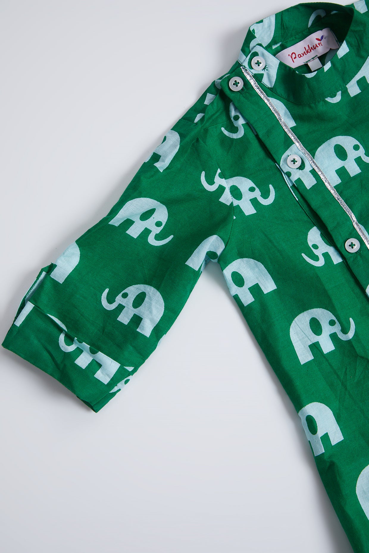 Green Elephant Printed Kurta Set For Boys by Pankhuri by Priyanka - Kids at Pernia's Pop Up Shop
