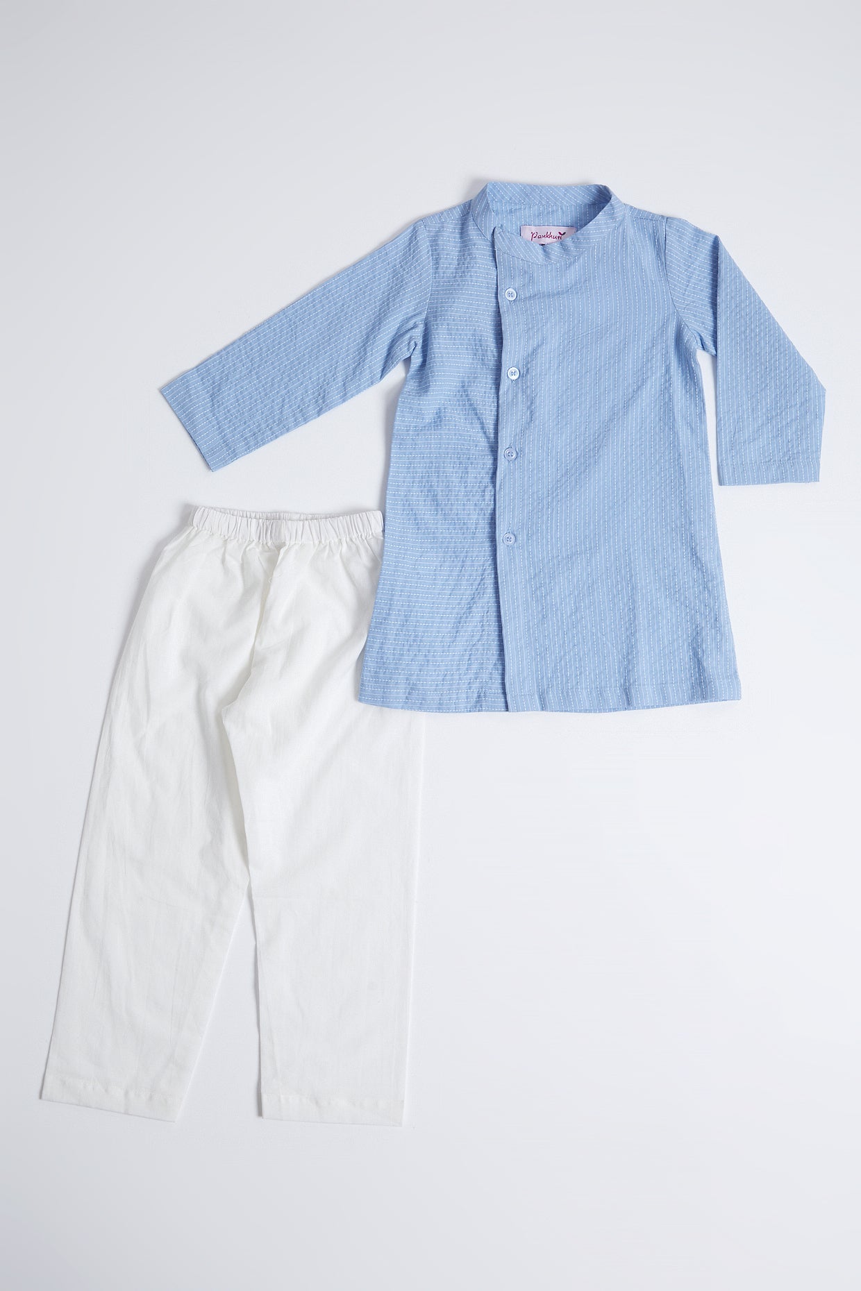 Light Blue & White Kurta Set  For Boys by Pankhuri by Priyanka - Kids at Pernia's Pop Up Shop
