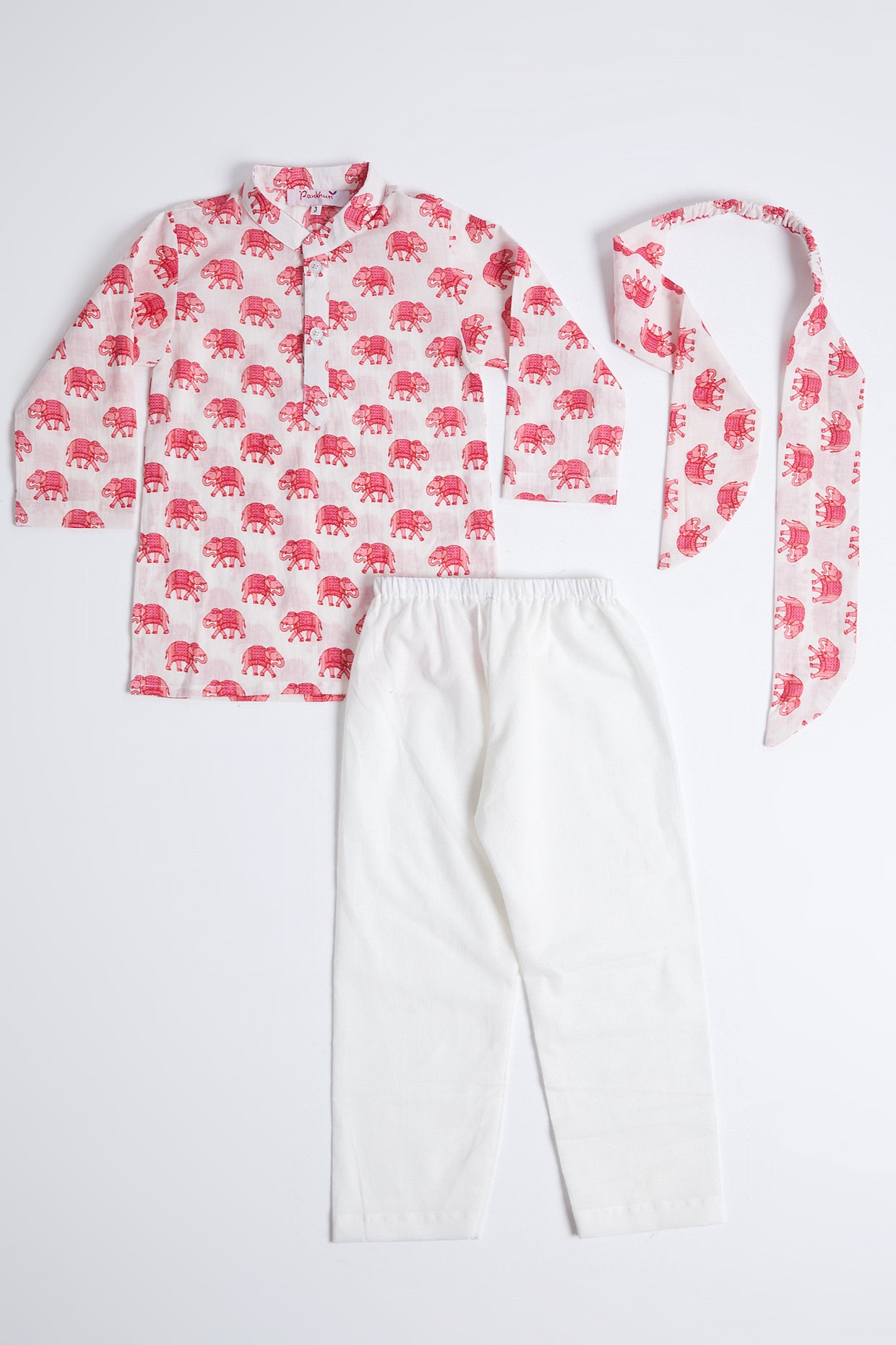 White & Pink Printed Kurta Set For Girls by Pankhuri by Priyanka - Kids at Pernia's Pop Up Shop