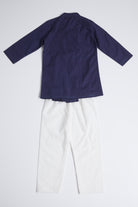 Navy Blue & White Cotton Kurta Set For Boys by Pankhuri by Priyanka - Kids at Pernia's Pop Up Shop
