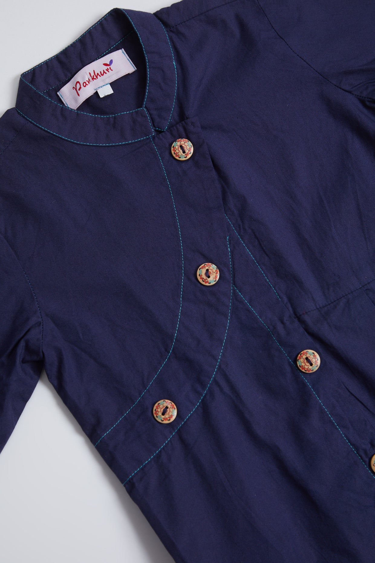 Navy Blue & White Cotton Kurta Set For Boys by Pankhuri by Priyanka - Kids at Pernia's Pop Up Shop