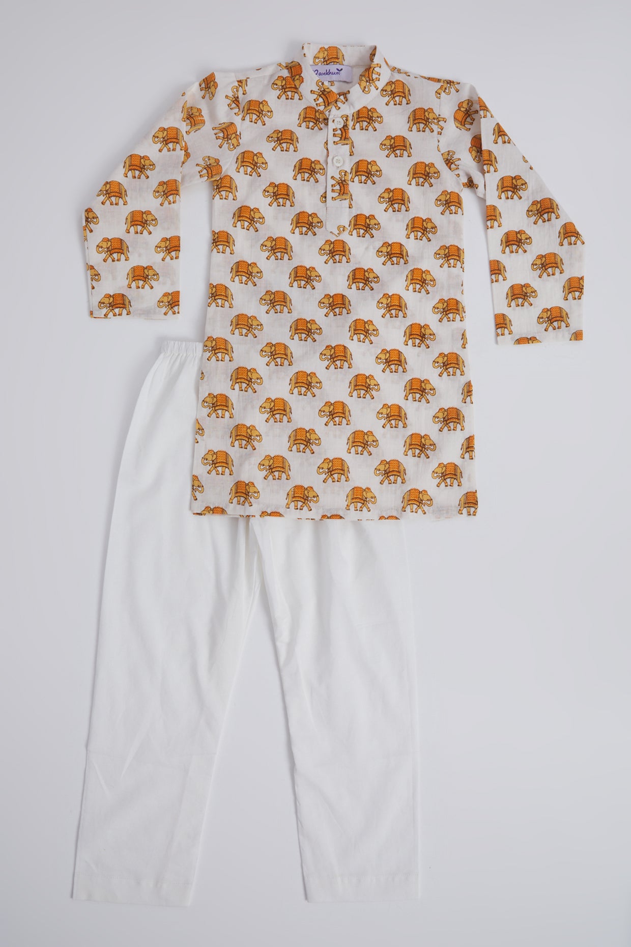 Turmeric Printed Kurta Set For Boys by Pankhuri by Priyanka - Kids at Pernia's Pop Up Shop