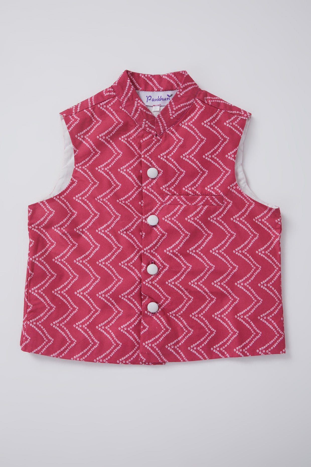 Maroon Bandhani Printed Nehru Jacket For Boys by Pankhuri by Priyanka - Kids at Pernia's Pop Up Shop
