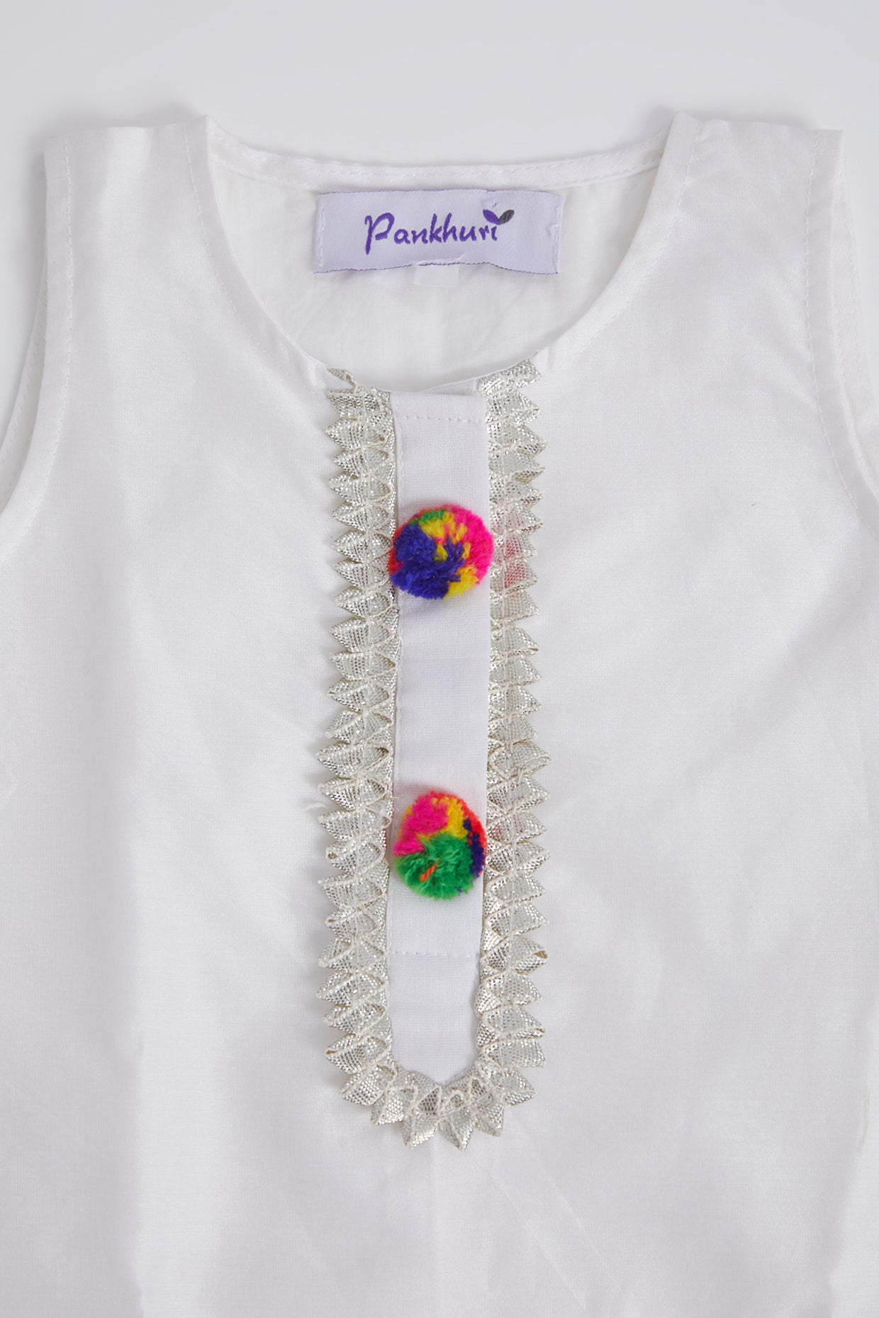 Pure White Chanderi Kurta Set For Girls by Pankhuri by Priyanka - Kids at Pernia's Pop Up Shop