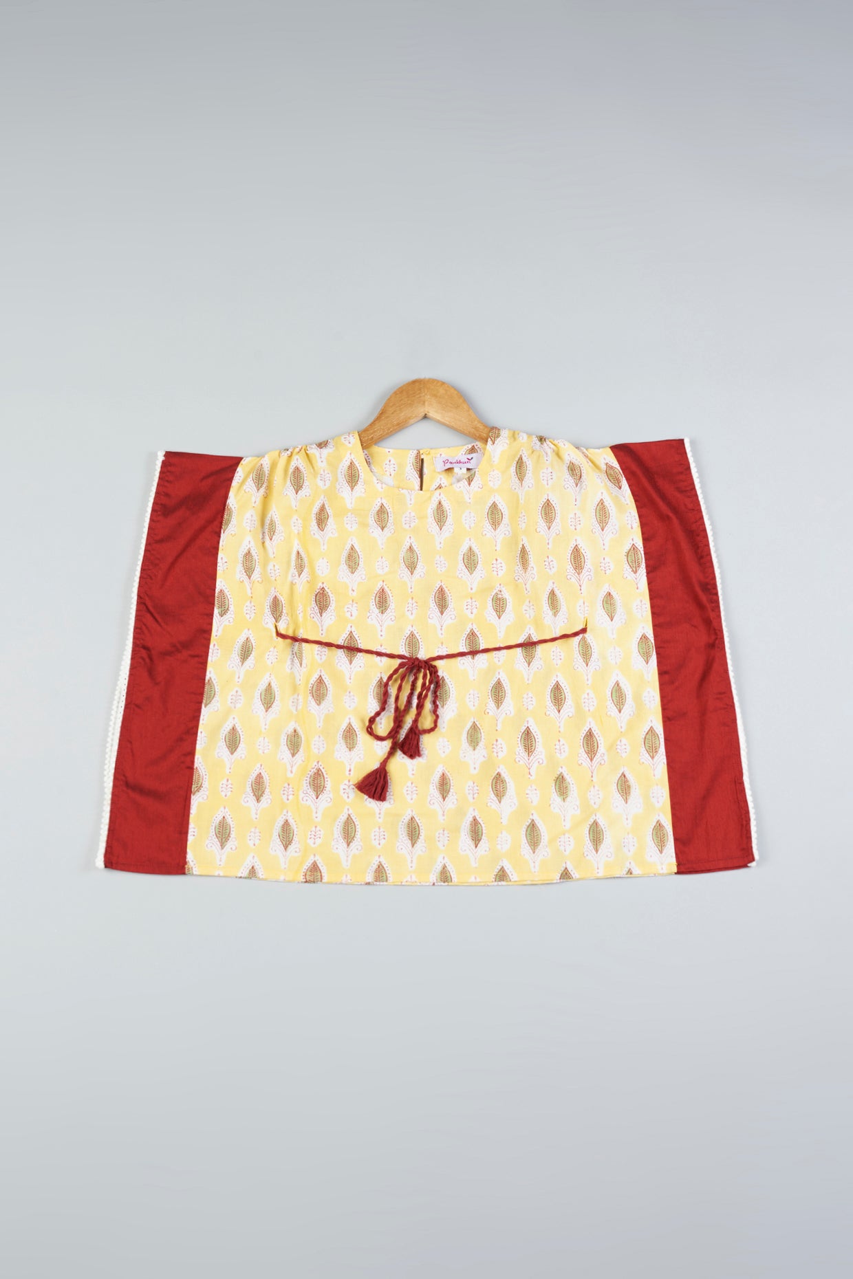 Yellow & Maroon Printed Kaftan Dress For Girls by Pankhuri by Priyanka - Kids at Pernia's Pop Up Shop