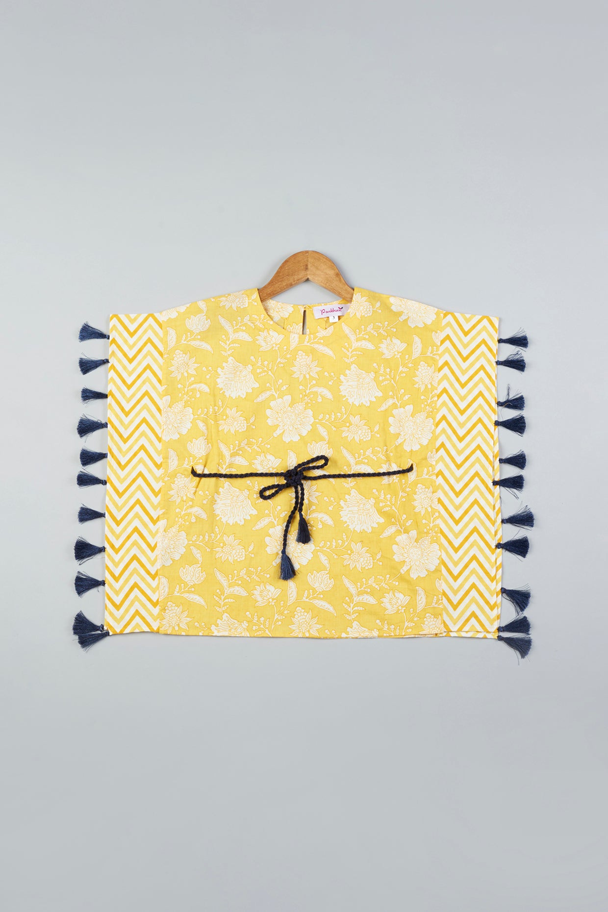 Yellow Printed Kaftan Dress For Girls by Pankhuri by Priyanka - Kids at Pernia's Pop Up Shop