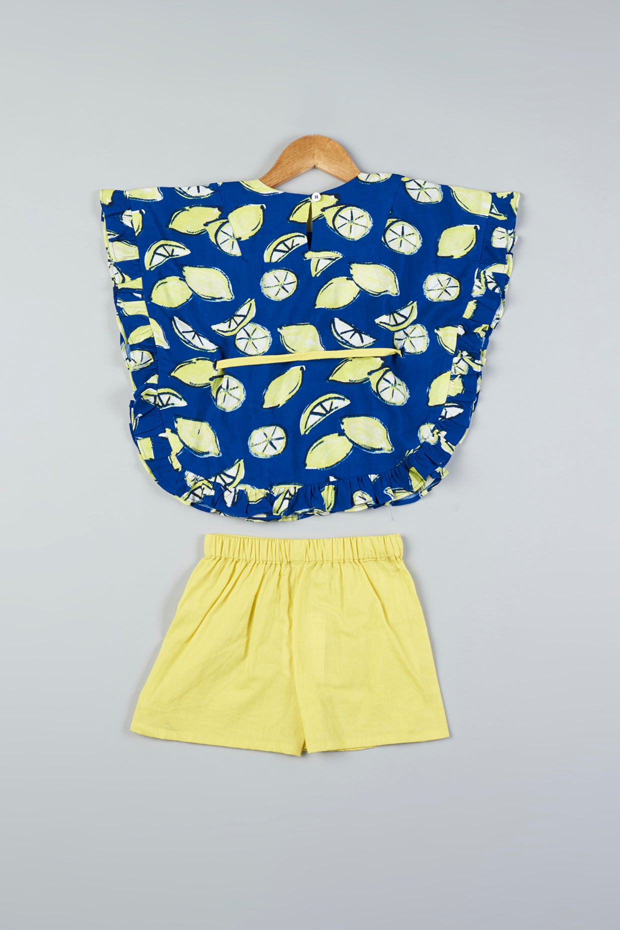 Blue & Yellow Printed Co-Ord Set For Girls by Pankhuri by Priyanka - Kids at Pernia's Pop Up Shop
