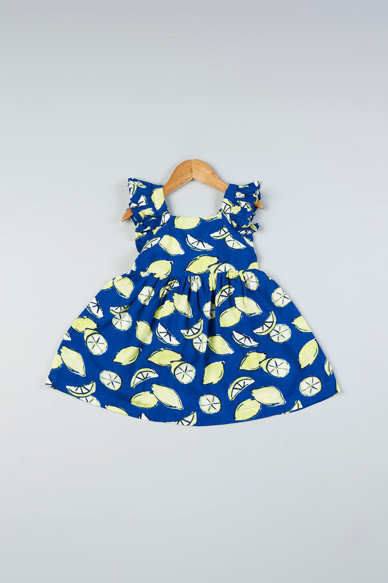 Blue Printed Frilled Frock For Girls by Pankhuri by Priyanka - Kids at Pernia's Pop Up Shop