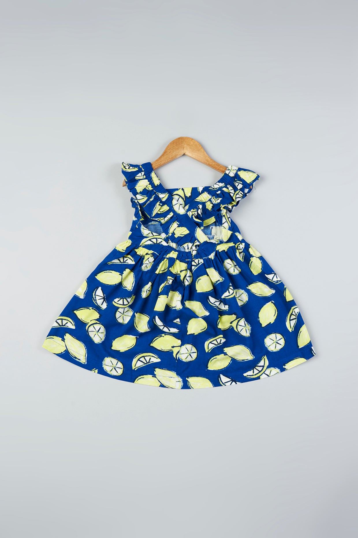 Blue Printed Frilled Frock For Girls by Pankhuri by Priyanka - Kids at Pernia's Pop Up Shop