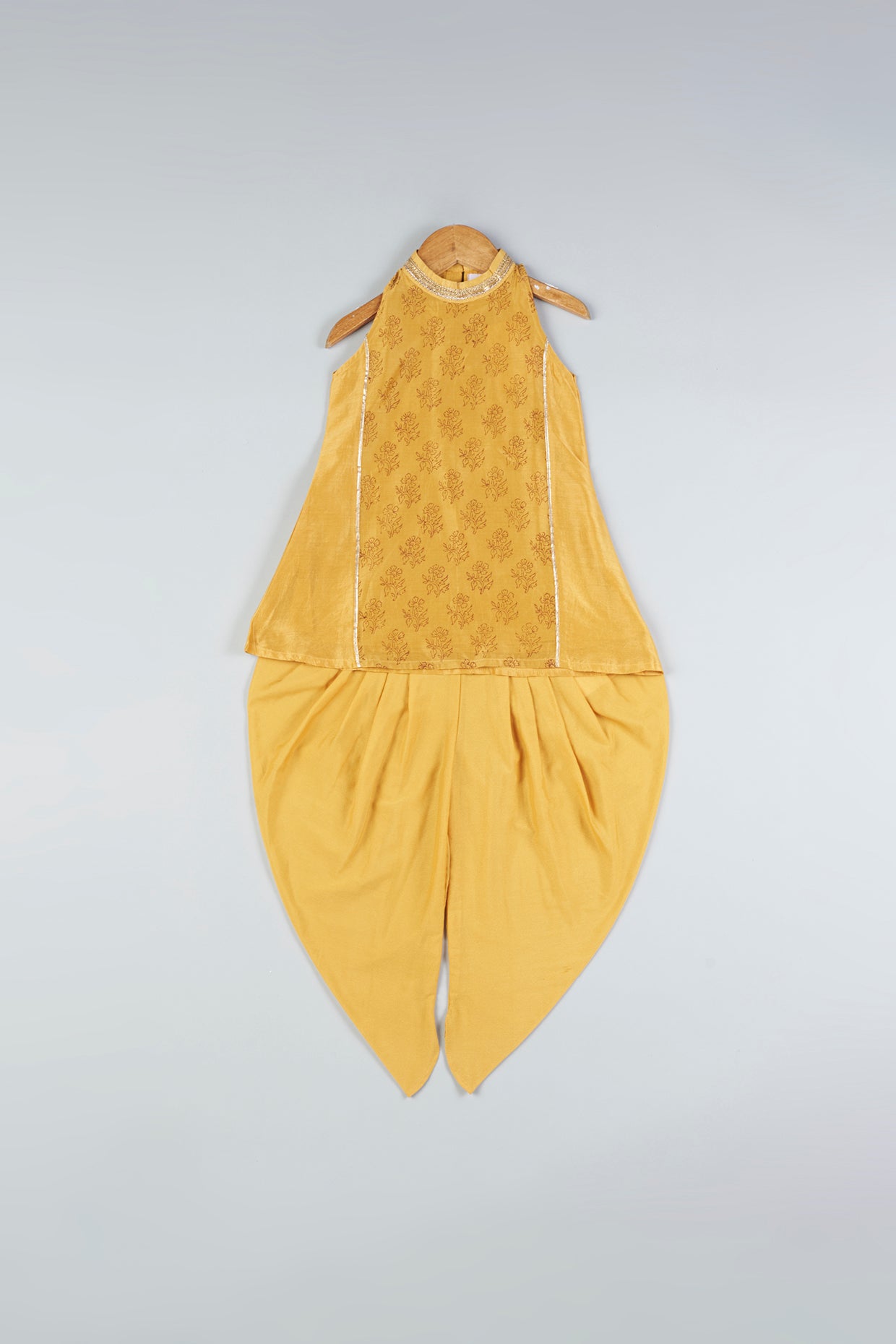 Mustard Printed Kurta Set For Girls by Pankhuri by Priyanka - Kids at Pernia's Pop Up Shop