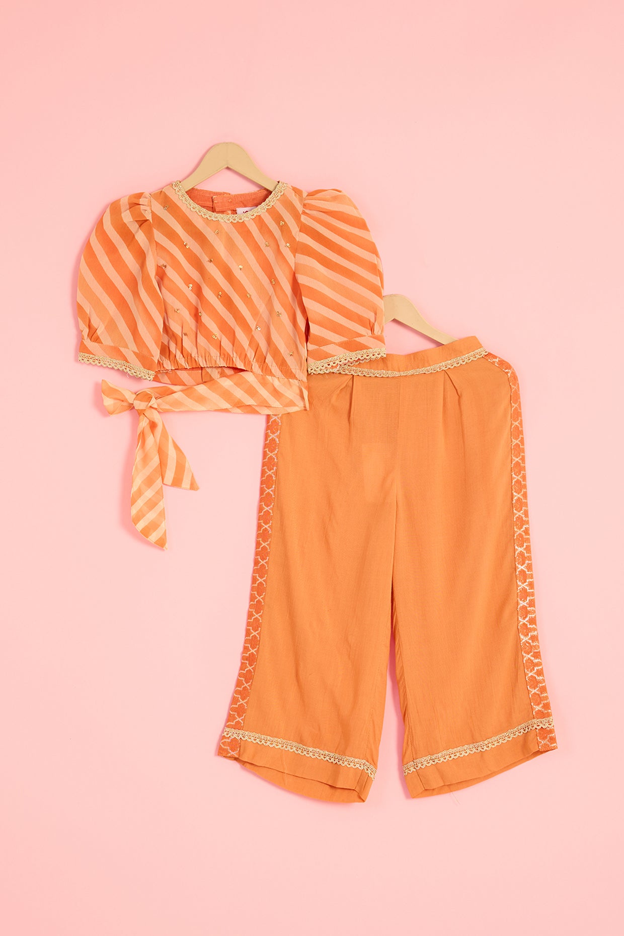 Orange Georgette Printed & Embroidered Co-Ord Set For Girls by Pankhuri by Priyanka - Kids at Pernia's Pop Up Shop